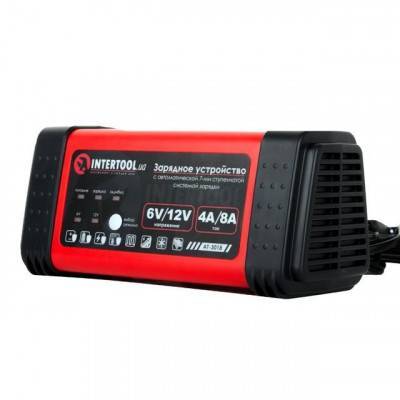 Будкрам купити Зарядний пристрій 6/12В, 4/8A, 230В, LED-індикація INTERTOOL AT-3018 Зарядний пристрій 6/12В, 4/8A, 230В, LED-індикація INTERTOOL AT-3018 3