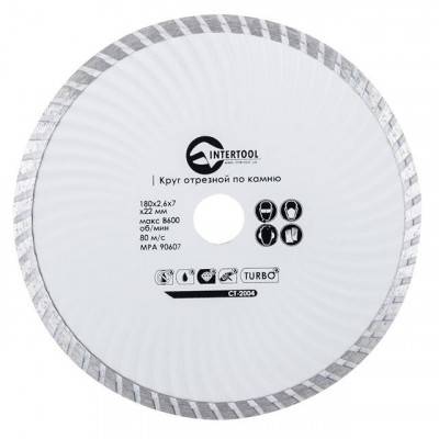 Будкрам купить Диск отрезной Turbo, алмазный 180 мм, 16-18% INTERTOOL CT-2004