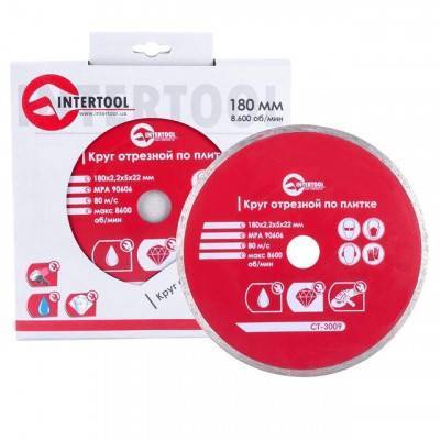 Будкрам купить Диск отрезной алмазный со сплошной кромкой 180 мм, 22-24% INTERTOOL CT-3009 Диск отрезной алмазный со сплошной кромкой 180 мм, 22-24% INTERTOOL CT-3009 2