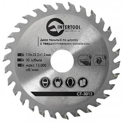 Будкрам купить Диск пильный по дереву с твердосплавными напайками 115*22.2*1.4мм, 30 зубьев INTERTOOL CT-3012