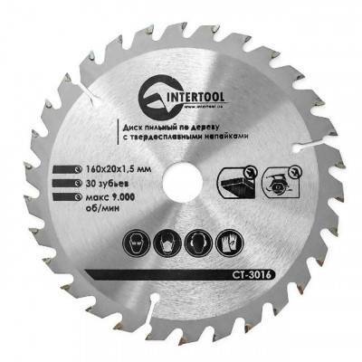 Будкрам купить Диск пильный по дереву с твердосплавными напайками 160x20x1,5 мм; 30 зубьев INTERTOOL CT-3016