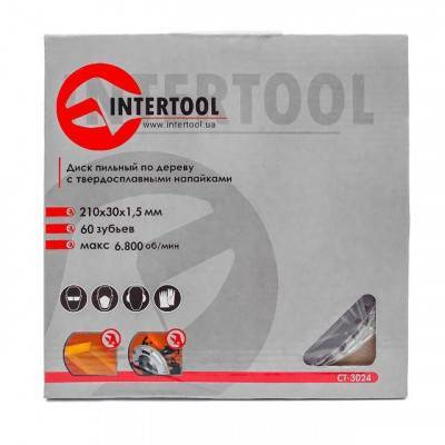Будкрам купить Диск пильный по дереву с твердосплавными напайками 210x30x1,5 мм; 60 зубьев INTERTOOL CT-3024 Диск пильный по дереву с твердосплавными напайками 210x30x1,5 мм; 60 зубьев INTERTOOL CT-3024 3