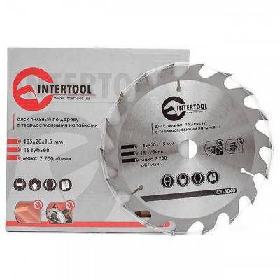 Будкрам купить Диск пильный по дереву с твердосплавными напайками 185x20x1,5 мм; 18 зубьев INTERTOOL CT-3040 Диск пильный по дереву с твердосплавными напайками 185x20x1,5 мм; 18 зубьев INTERTOOL CT-3040 3