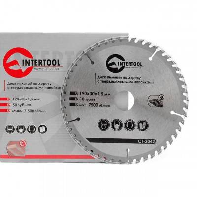 Будкрам купить Диск пильный по дереву с твердосплавными напайками 190x30x1,5 мм; 50 зубьев INTERTOOL CT-3042 Диск пильный по дереву с твердосплавными напайками 190x30x1,5 мм; 50 зубьев INTERTOOL CT-3042 3
