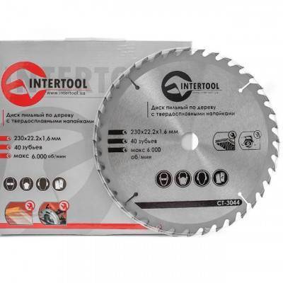Будкрам купить Диск пильный по дереву с твердосплавными напайками 230x22,2x1,6 мм; 40 зубьев INTERTOOL CT-3044 Диск пильный по дереву с твердосплавными напайками 230x22,2x1,6 мм; 40 зубьев INTERTOOL CT-3044 3