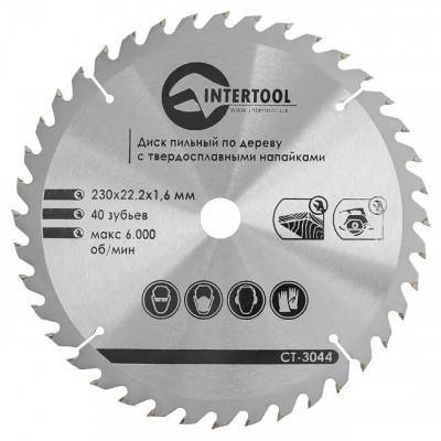 Будкрам купить Диск пильный по дереву с твердосплавными напайками 230x22,2x1,6 мм; 40 зубьев INTERTOOL CT-3044