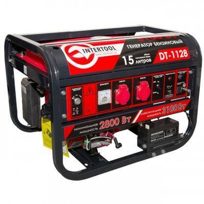 Будкрам купить Генератор бензиновый INTERTOOL DT-1128, 3,1 кВт, 2,8 кВт, электрический и ручной пуск