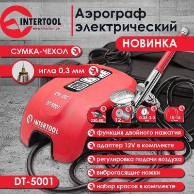 Будкрам купити Аерограф електричний 12 Вт, 230 в, 10-15 л / хв, 0-2 бар INTERTOOL DT-5001 Аерограф електричний 12 Вт, 230 в, 10-15 л / хв, 0-2 бар INTERTOOL DT-5001 7