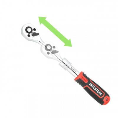 Будкрам купити Рукоятка з храповим механізмом телескопічна, 72 зуба 1/4", Cr-V STORM INTERTOOL ET-8004