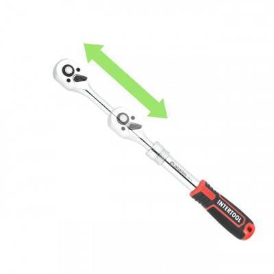 Будкрам купити Рукоятка з храповим механізмом телескопічна, 72 зуба 3/8", Cr-V STORM INTERTOOL ET-8005