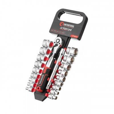 Будкрам купить Набор головок 3/8" 6-24 мм., удлинитель, рукоятка с храповым механизмом 72 зуба, 20ед., Cr-V STORM INTERTOOL ET-8015