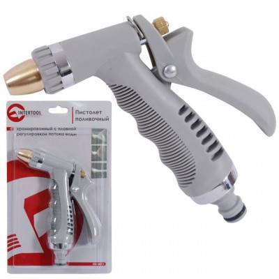 Будкрам купити Пистолет-распылитель для полива хромированный с плавной регулировкой потока воды. ABS, PP, TPR, ZINC ALLOY, BRASS INTERTOOL GE-0013