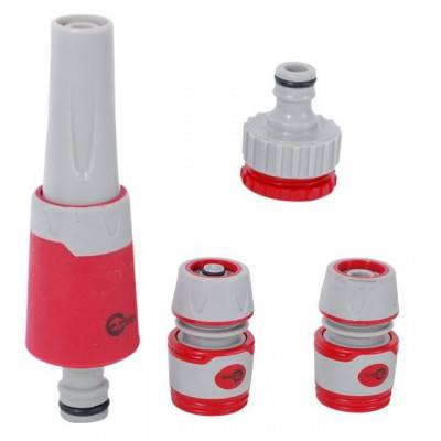 Будкрам купити Насадка для полива с плавной регулировкой потока воды + адаптер с резьбой 3/4", 1" и 2 коннектора для шланга 1/2" INTERTOOL GE-0026