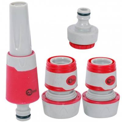 Будкрам купити Насадка для полива с плавной регулировкой потока воды + адаптер с резьбой 1/2", 3/4" и 2 коннектора для шланга 3/4" INTERTOOL GE-0028