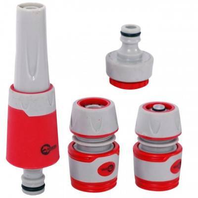 Будкрам купити Насадка для полива с плавной регулировкой потока воды + адаптер с резьбой 1/2", 3/4" и 2 коннектора для шланга 1/2" INTERTOOL GE-0029