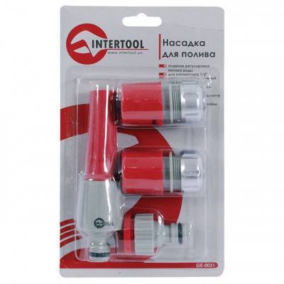 Будкрам купити Насадка для полива с плавной регулировкой потока воды + адаптер с резьбой 3/4", 1" и 2 хромированных коннектора для шланга 1/2" INTERTOOL GE-0031 Насадка для полива с плавной регулировкой потока воды + адаптер с резьбой 3/4", 1" и 2 хромированных коннектора для шланга 1/2" INTERTOOL GE-0031 3