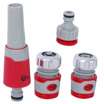 Будкрам купити Насадка для полива с плавной регулировкой потока воды + адаптер с резьбой 3/4", 1" и 2 хромированных коннектора для шланга 1/2" INTERTOOL GE-0032