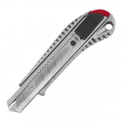 Будкрам купить Нож с отломным лезвием 18 мм, с металлической направляющей, противоскользящий корпус INTERTOOL HT-0504