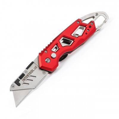 Будкрам купить Нож строительный складной с трапециевидным лезвием, SK5, алюминиевая рукоятка, карабин INTERTOOL HT-0531 Нож строительный складной с трапециевидным лезвием, SK5, алюминиевая рукоятка, карабин INTERTOOL HT-0531 7