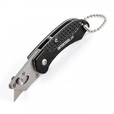 Будкрам купить Нож строительный складной мини с трапециевидным лезвием 9мм, SK5, алюминиевая рукоятка INTERTOOL HT-0532 Нож строительный складной мини с трапециевидным лезвием 9мм, SK5, алюминиевая рукоятка INTERTOOL HT-0532 2