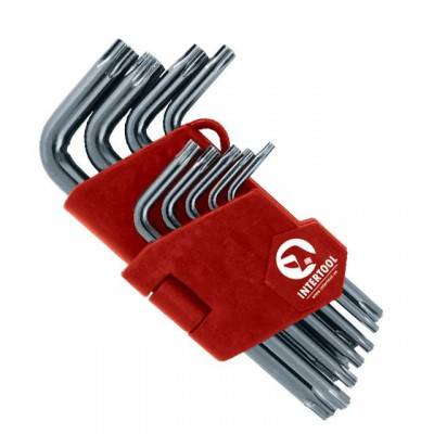 Будкрам купити Набор Г-образных ключей TORX с отверстием 9 шт., Т10-Т50, Cr-V, Small INTERTOOL HT-1831