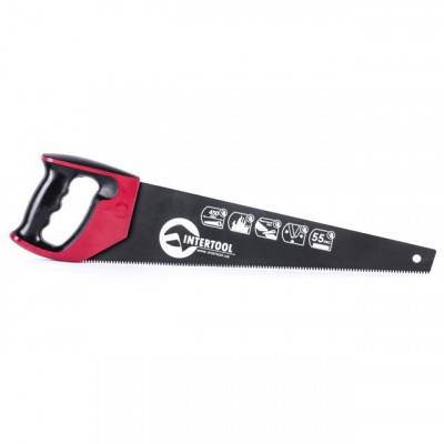 Будкрам купити Ножовка по дереву 450 мм с тефлоновым покрытием, каленый зуб, 3-ая заточка INTERTOOL HT-3108