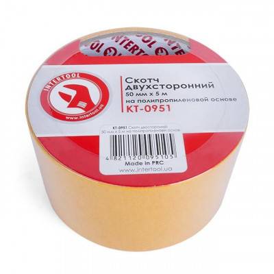 Будкрам купить Скотч двухсторонний 50 мм*5 м на полипропиленовой основе INTERTOOL KT-0951 Скотч двухсторонний 50 мм*5 м на полипропиленовой основе INTERTOOL KT-0951 2