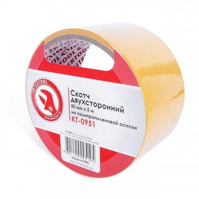 Будкрам купить Скотч двухсторонний 50 мм*5 м на полипропиленовой основе INTERTOOL KT-0951 Скотч двухсторонний 50 мм*5 м на полипропиленовой основе INTERTOOL KT-0951 3