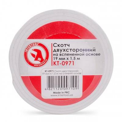 Будкрам купить Скотч двухсторонний 19 мм*1.5 м на вспененной основе INTERTOOL KT-0971