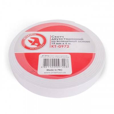 Будкрам купити Скотч двухсторонний 19 мм*5 м на вспененной основе INTERTOOL KT-0972 Скотч двухсторонний 19 мм*5 м на вспененной основе INTERTOOL KT-0972 2