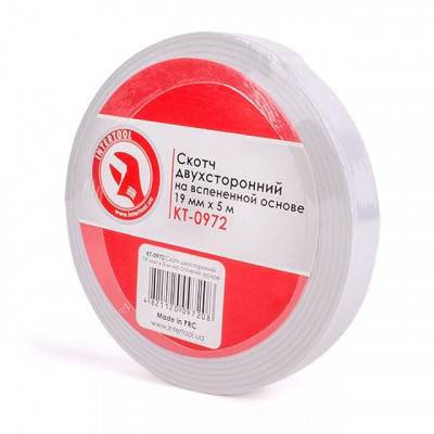 Будкрам купити Скотч двухсторонний 19 мм*5 м на вспененной основе INTERTOOL KT-0972 Скотч двухсторонний 19 мм*5 м на вспененной основе INTERTOOL KT-0972 3
