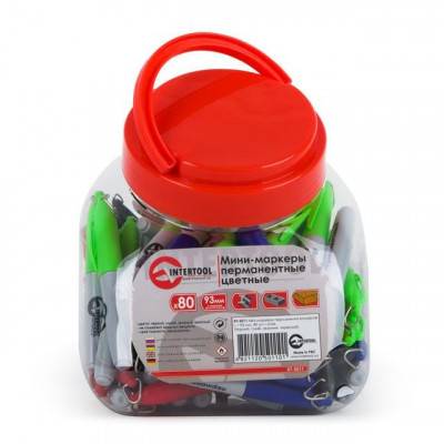 Будкрам купить Мини-маркеры перманентные цветные, L= 93 мм, 80 шт/упак. (черный, синий, зеленый, красный) INTERTOOL KT-5011