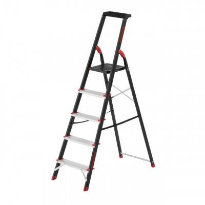 Будкрам купить Стремянка 5 ступеней, лоток для инвентаря, стальной профиль, высота верхней ступени 1064мм, 457х893х1568мм, 150кг INTERTOOL LT-0055