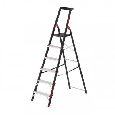 Будкрам купить Стремянка 6 ступеней, лоток для инвентаря, стальной профиль, высота верхней ступени 1280мм, 481х1138х1787мм, 150кг INTERTOOL LT-0056