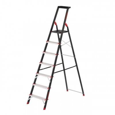 Будкрам купить Стремянка 7 ступеней, лоток для инвентаря, стальной профиль, высота верхней ступени 1500 мм, 504*1283*2003мм, 150кг INTERTOOL LT-0057