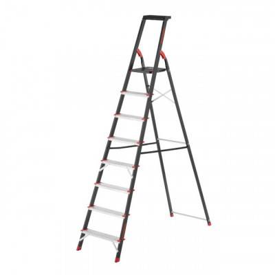 Будкрам купить Стремянка 8 ступеней, лоток для инвентаря, стальной профиль, высота верхней ступени 1720 мм, 527х1437х2221мм, 150кг INTERTOOL LT-0058