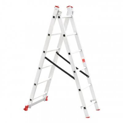 Будкрам купить Лестница алюминиевая 2-х секционная универсальная раскладная 2x6 ступ. 2,57 м INTERTOOL LT-0206
