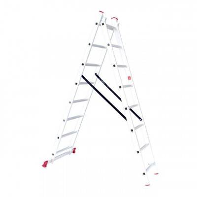 Будкрам купити Лестница алюминиевая 2-х секционная универсальная раскладная 2x8 ступ. 3,69 м INTERTOOL LT-0208