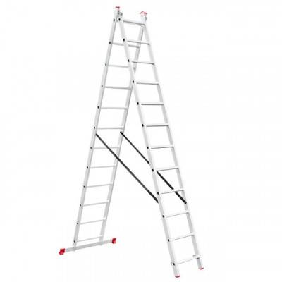 Будкрам купити Лестница алюминиевая 2-х секционная универсальная раскладная 2x12 ступ. 5,93 м INTERTOOL LT-0212