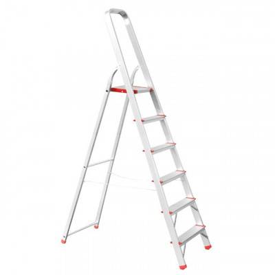 Будкрам купить Стремянка алюминиевая 6 ступеней, высота до платформы 1280 мм INTERTOOL LT-1006
