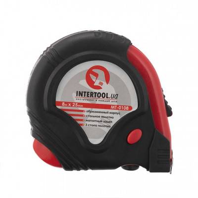 Будкрам купити Рулетка с металлическим полотном 8 м x 25 мм, три стопора полотна INTERTOOL MT-0108 Рулетка с металлическим полотном 8 м x 25 мм, три стопора полотна INTERTOOL MT-0108 2