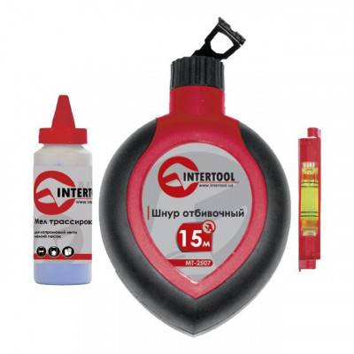 Будкрам купити Комплект: шнур отбивочный, корректор 115 г и шнуровый уровень, 3 в 1 INTERTOOL MT-2505