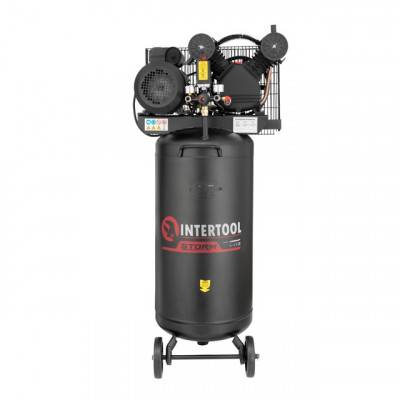 Будкрам купити Компрессор 100 л, вертикальный, 3 кВт, 220 В, 10 атм, 500 л/мин, 2 цилиндра INTERTOOL PT-0017