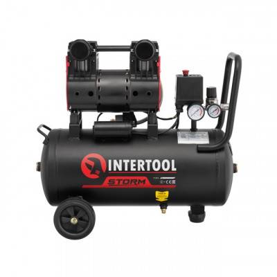 Будкрам купити Компрессор 24 л, 1.1кВт, 220В, 8атм, 160 л/мин, 1400 об/мин, малошумный, безмасляный, 2 цилиндра INTERTOOL PT-0026