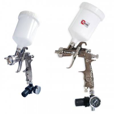 Будкрам купить Краскопульт пневматический LVLP, форсунка 1.3мм, с редуктором, верхний пластиковый бачок 600мл., 2бар INTERTOOL PT-0130