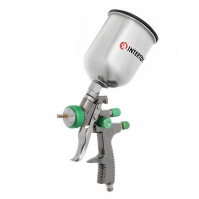 Будкрам купить Краскопульт пневматический LVLP GREEN профессиональный, форсунка 1.3мм, верхний металлический бачок 600мл., 1.5бар INTERTOOL PT-0131