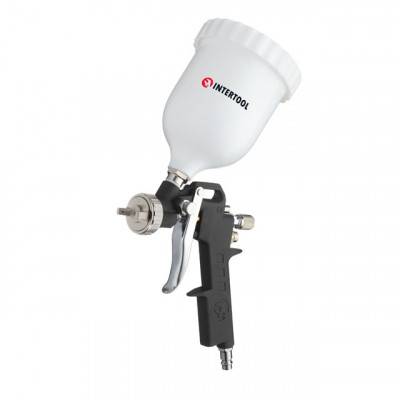 Будкрам купити Краскопульт пневматический HP, форсунка 1.5мм, верхний пластиковый бачок 600мл, 3 регулировки, 5bar INTERTOOL PT-0210