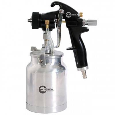 Будкрам купити Краскопульт пневматический HVLP, форсунка 1.5мм, нижний металлический бачок с регулируемой подачей давления 1000мл., 3бар INTERTOOL PT-0214