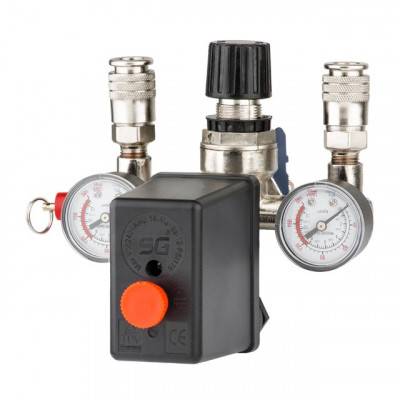 Будкрам купити Прессостат 220В в сборе (прессостат, редуктор, 2 манометра, предохранительный клапан, два выхода) INTERTOOL PT-9094 Прессостат 220В в сборе (прессостат, редуктор, 2 манометра, предохранительный клапан, два выхода) INTERTOOL PT-9094 2