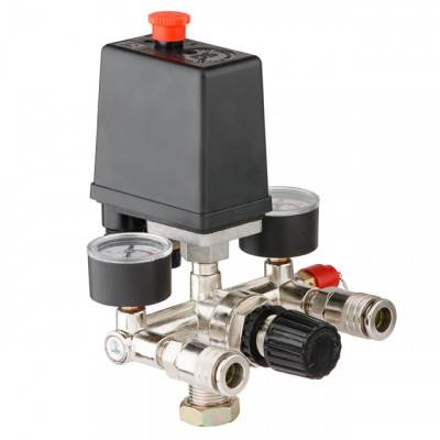 Будкрам купити Прессостат 220В в сборе (прессостат, редуктор, 2 манометра, предохранительный клапан, два выхода) INTERTOOL PT-9094 Прессостат 220В в сборе (прессостат, редуктор, 2 манометра, предохранительный клапан, два выхода) INTERTOOL PT-9094 3